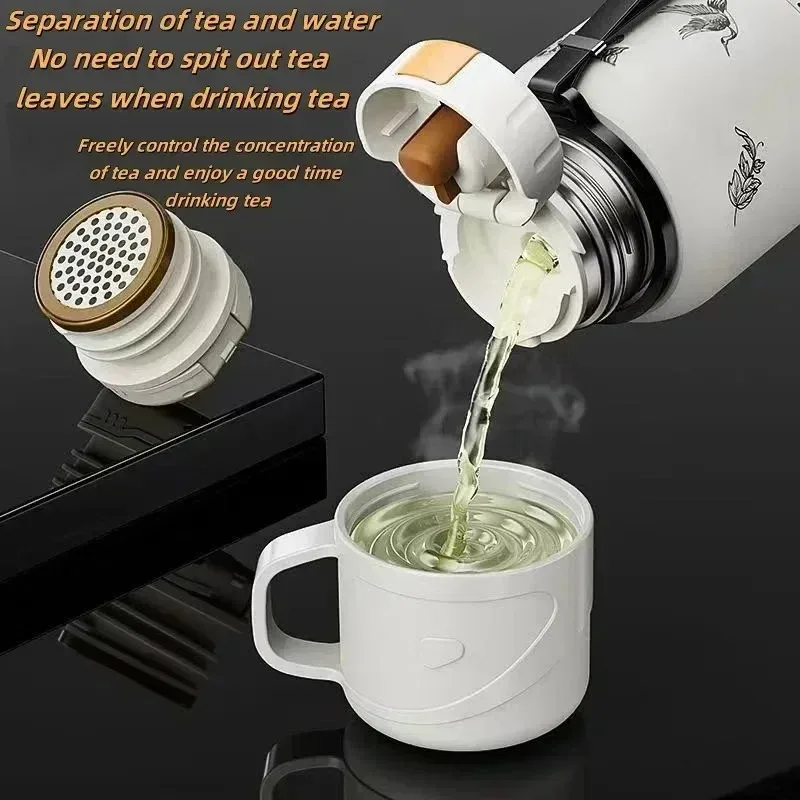 stainless steel insulated thermos cup with gardenia pattern, large capacity portable sports water bottle for hot cold drinks
