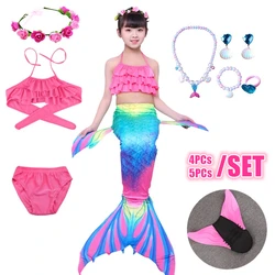 NEW Design 4Pcs 5Pcs/Set Kids Mermaid Tails Swimsuit Mermaid Necklace Flower Headwear Swim Monofin Mermaid Princess Cosplay