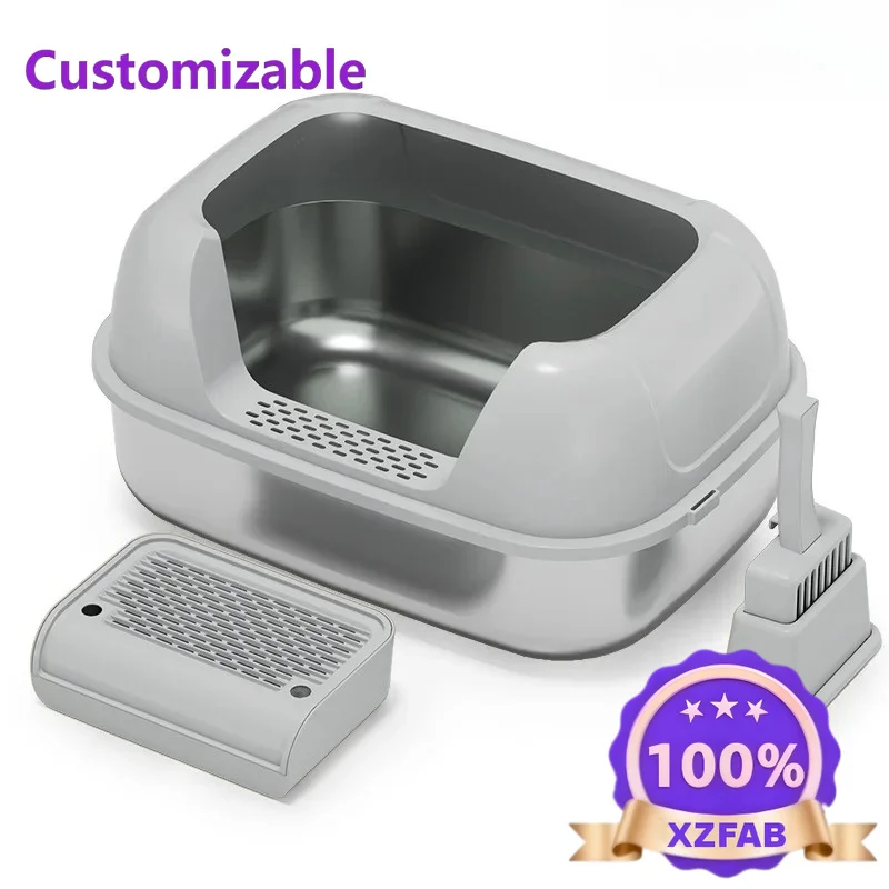 Factory Direct 2026 Stainless steel cat litter basin is easy to clean, widened and thickened leak-proof sand