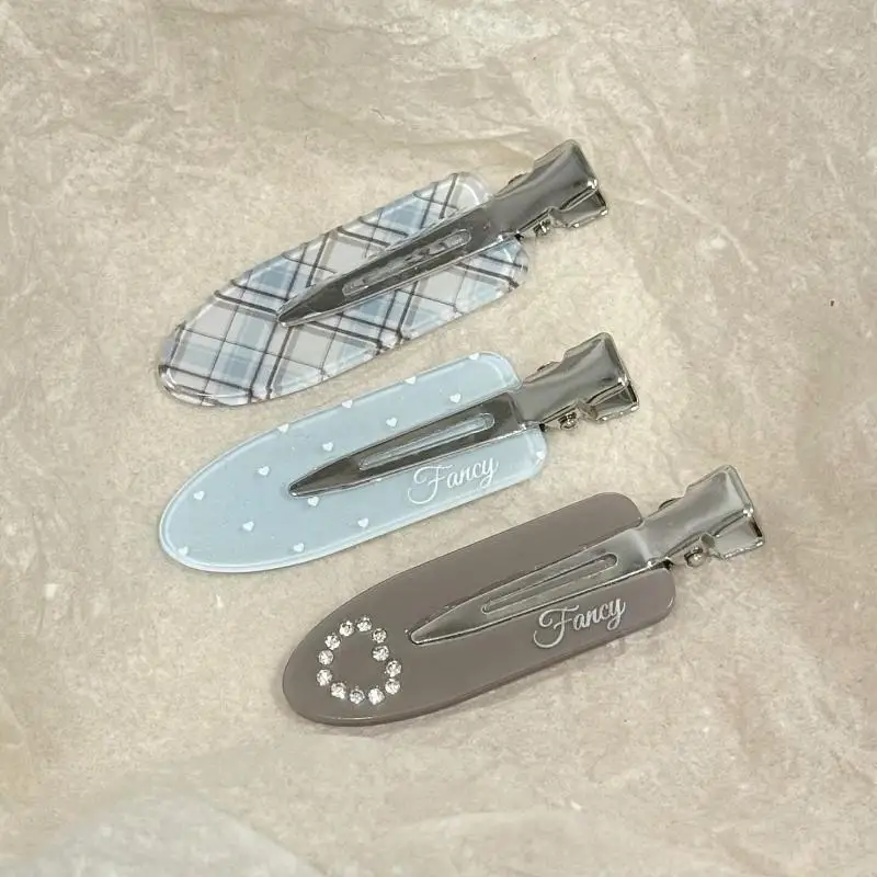 3-teilige, rautengemusterte, herzförmige Strass-Haarspange ohne Spuren an der Seite, Damen-Pony-Entenschnabel-Kopfbedeckung, Y2K-Geschenk – Detail 8