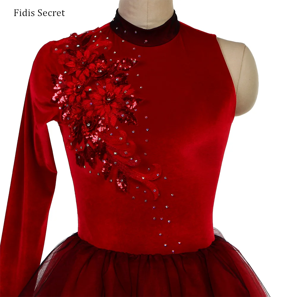 Frauen Länge Ärmel Rot Samt Ballett Tutu Tanz Kleid Mädchen Ballerina Romantische Lange Tutu Kostüm Ballett Leistung Bühne Tragen