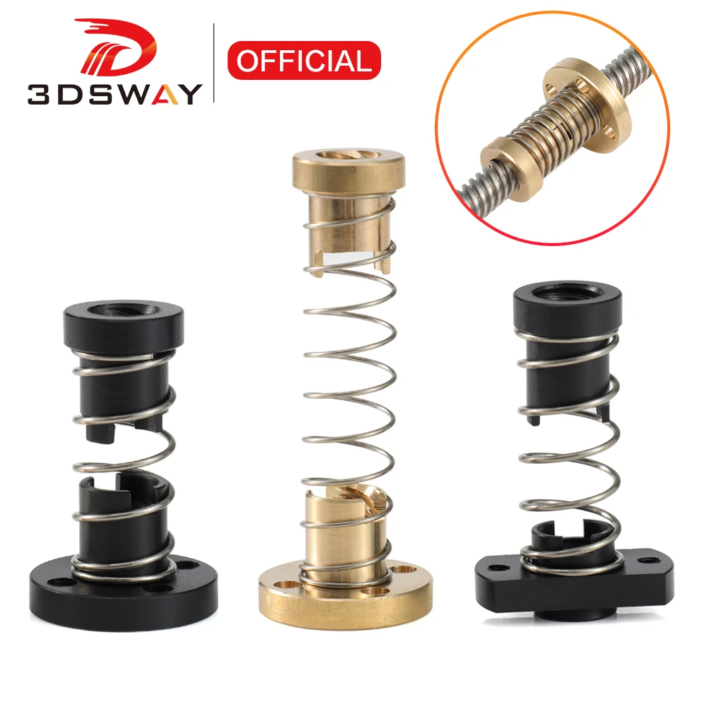 3DSWAY T8 Anti-backlash Lead Screw Brass/POM Spring Nut Elimination Gap Lead 2mm/4mm/8mm for CNC 3D Printer Parts Ender 3 CR10