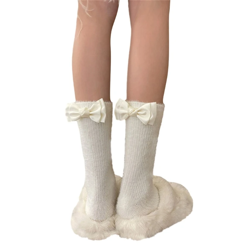 Calcetines tobilleros estilo Ballet para mujer, calcetines holgados con lazo, calcetines peludos dulces M6CD