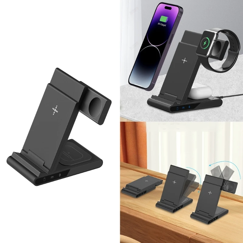 

Wireless Charger Charging Dock Station Foldable 15W Fast Charging Cradle Holder for Cellphone Watch Earphone Black/White K1KF