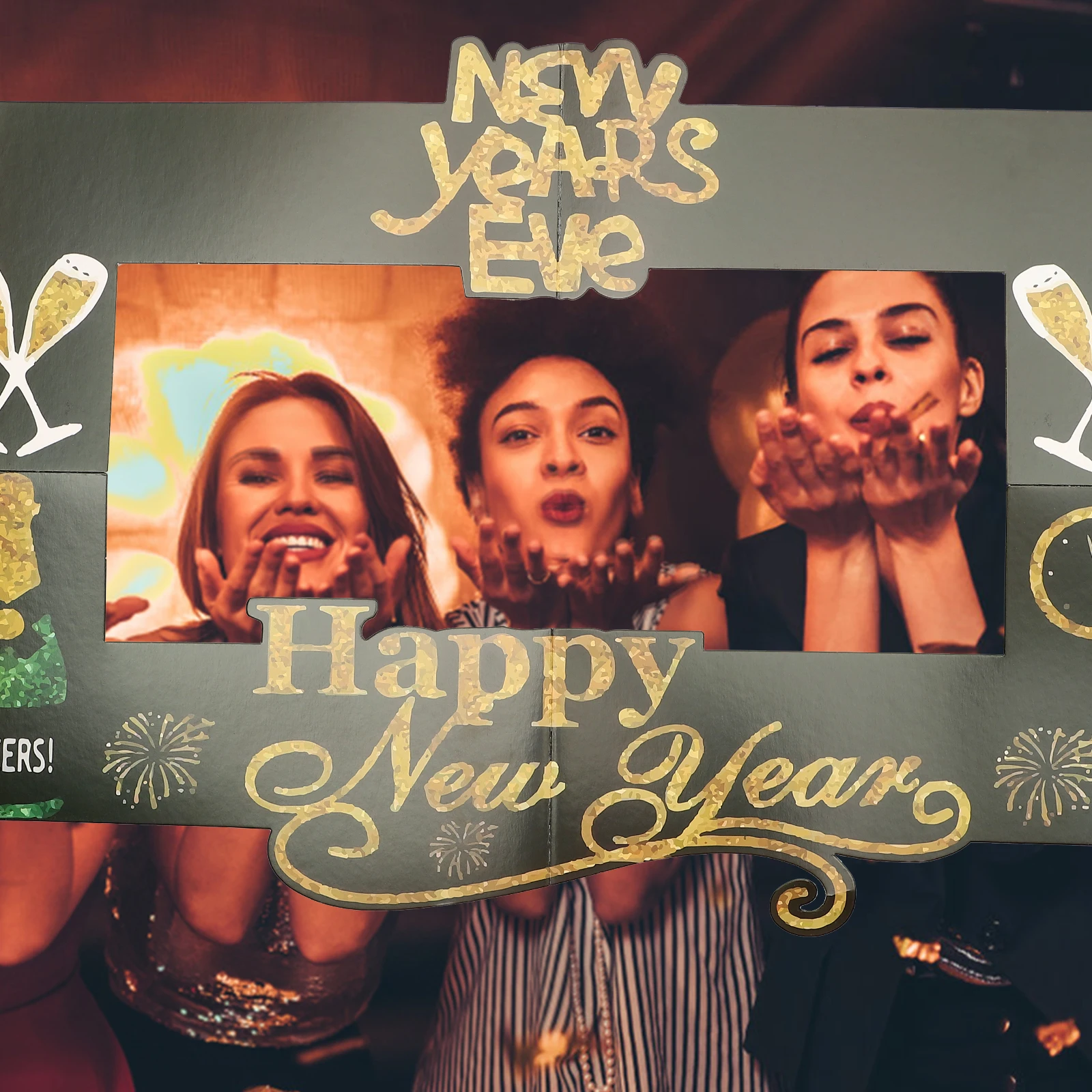 

2021 Happy New Year Eva Paper Photo Frame Funny Party Prop Selfie Picture Frame Exquisite Festive Supplies Funny Selfie Props