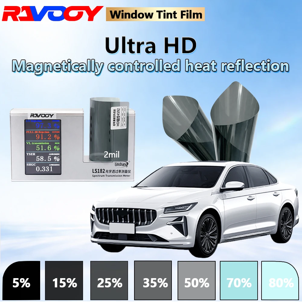 

Автомобильная пленка RAVOOY HD4592 Series Ultra HD Nano Ceramic, 2 мил, 51.6% VLT, теплоотражающая защитная пленка для окон авто, 152 см x 30 м