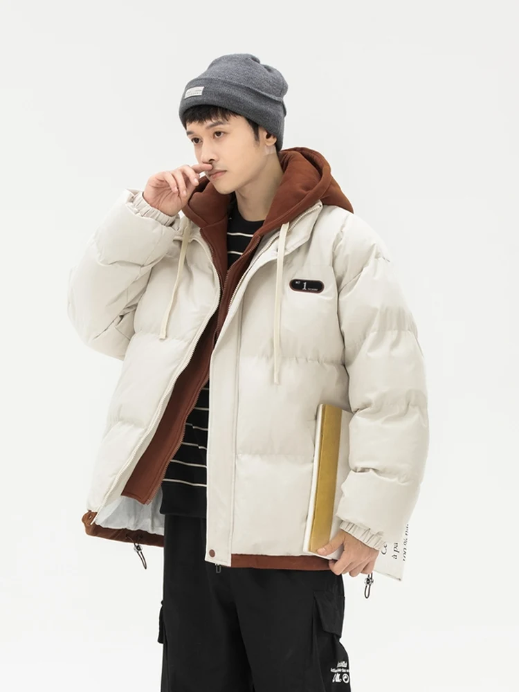 

Men's Thiened Cotton Jaet Winter Warm Outerwear Hooded Casual Sle Polyester Fiber Filling Long Sve Zipper Closure Coat