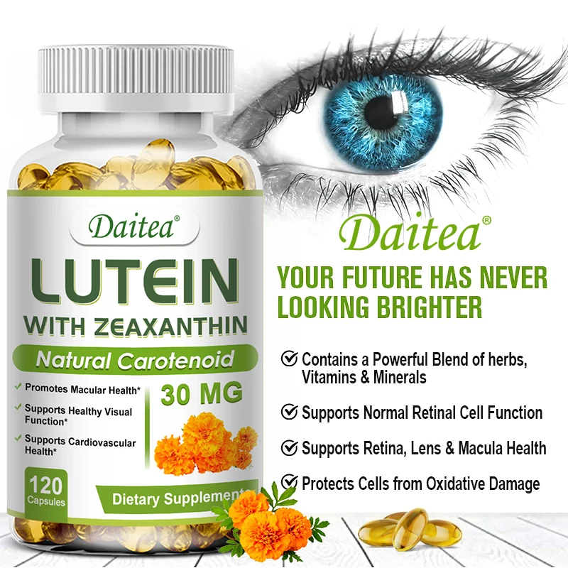 Daitea Eye Vitamins with Lutein and Zeaxanthin Extract Supports Tired, Dry Eyes, Macular and Vision Health