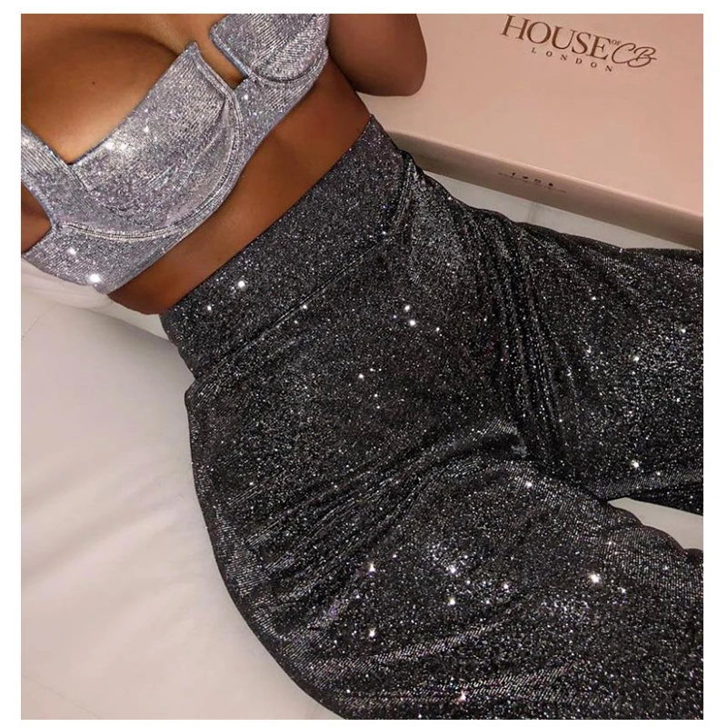 Spring Summer Women 2024 New High Waist Loose Wide Legs  Casual Trousers Korean Fashion Sparkle Hip Hop Female Straight Pants