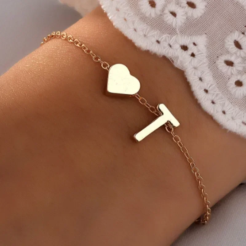 Letter Mini Love Heart Thin Chain Bracelet Simple Minimalist Hand Chain For Women Girls Jewelry Decoration Gift Birthday Gift