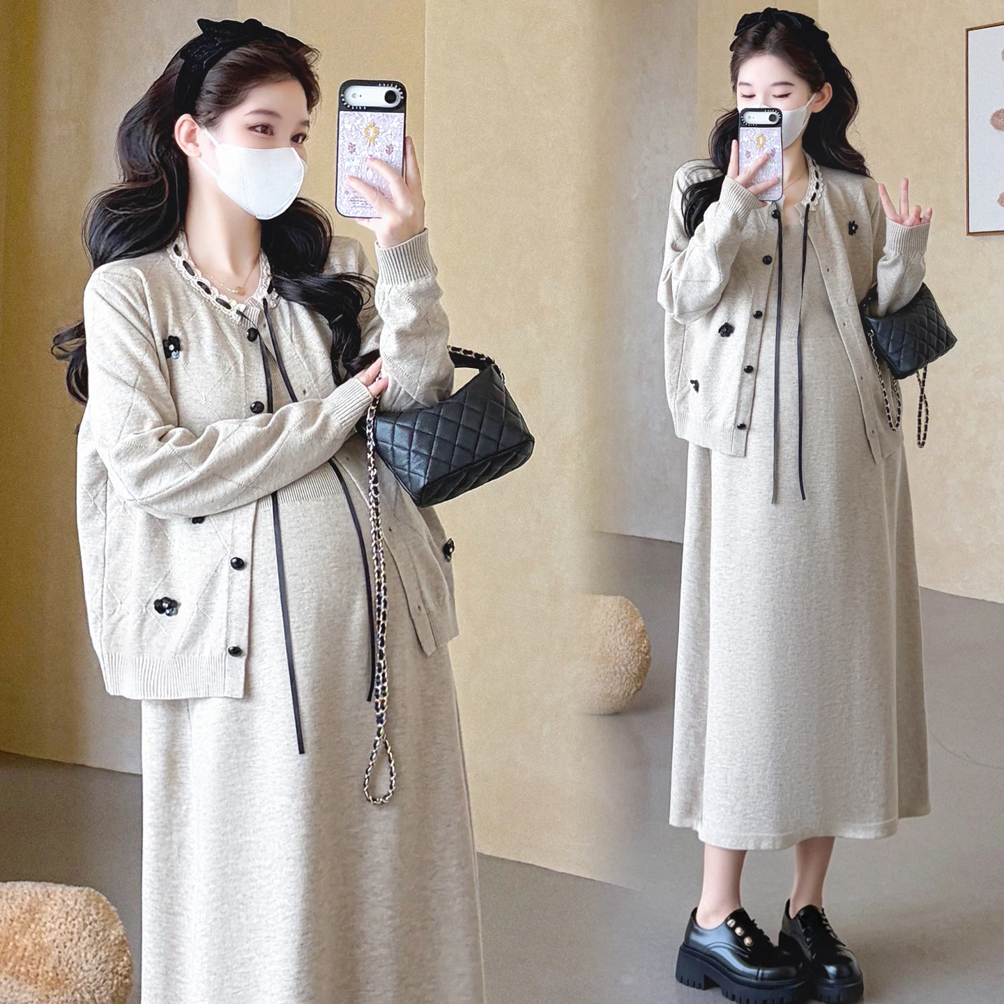 completo-alla-moda-in-due-pezzi-abbigliamento-per-donne-in-gravidanza-stile-«small-fragrance»-cardigan-e-abito-con-cintura-ideale-per-l’autunno-e-l’inverno-modello-che-slancia-la-figura-elegante