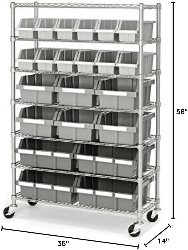 Commercial 7-Tier Platinum/Gray NSF 22-Bin Rack Storage System