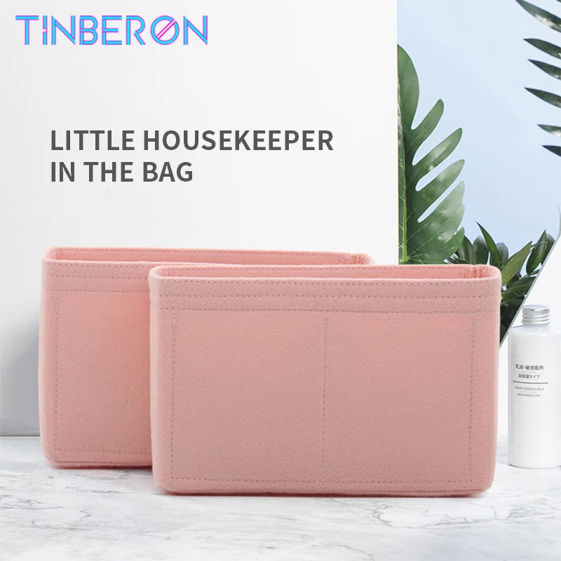 TINBERON-Bolsa de doble capa con forro, organizador de lujo para insertos, maquillaje cosmético, organizador con cremallera, tela de fieltro, viaje Inne