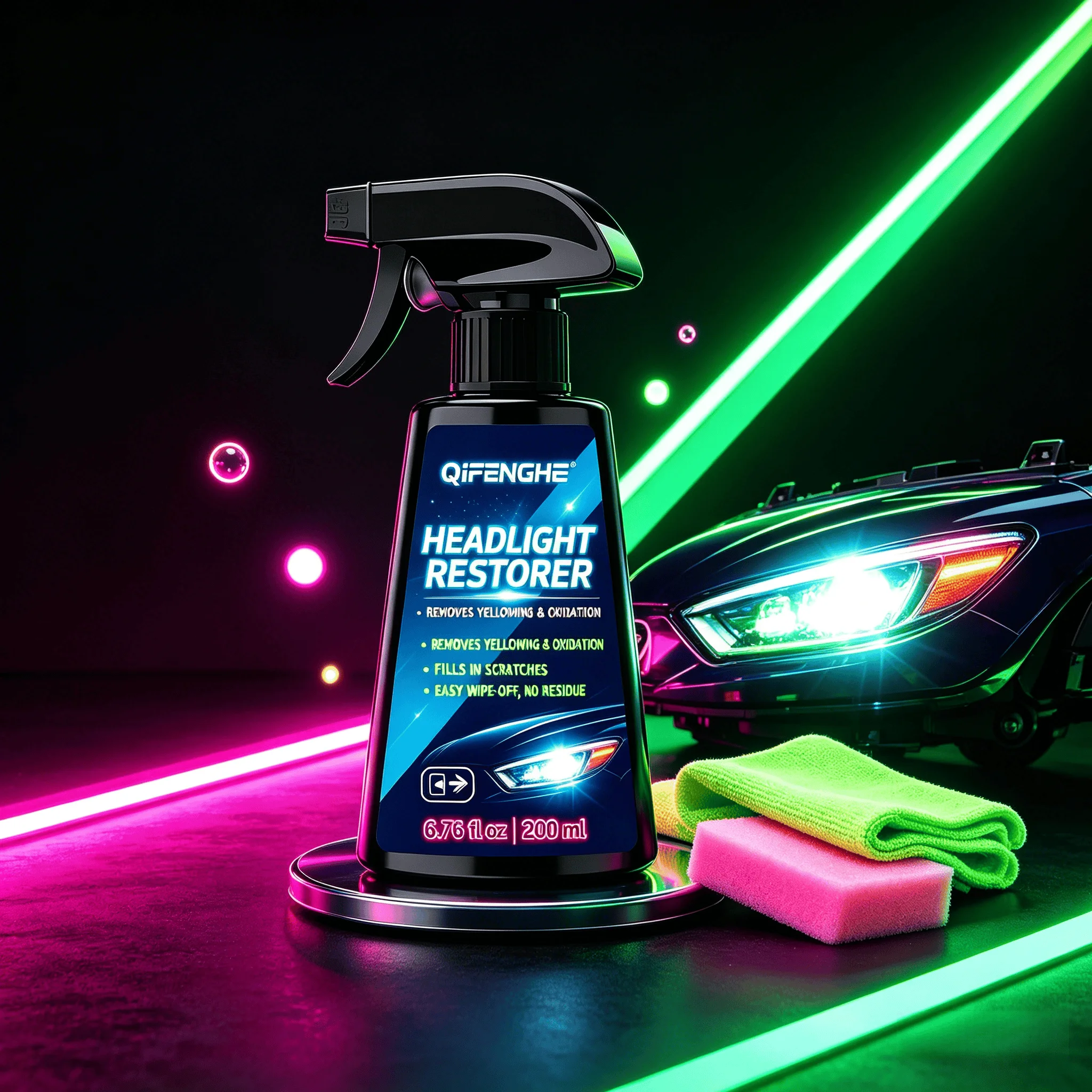 QiFENGHE Headlight Restorer - Non-Toxic Eco-Friendly Formula, Effective Filler for Scratches & Oxidation Remover, Crystal Clear