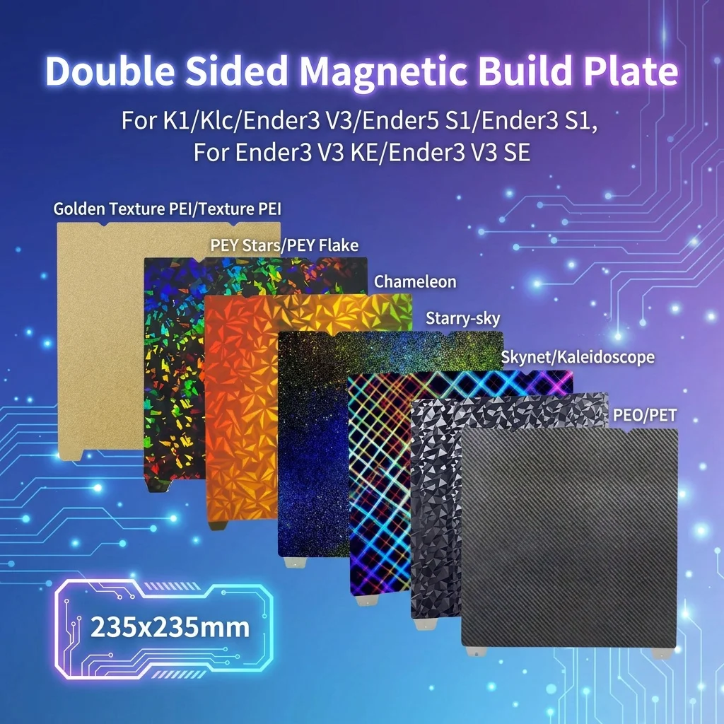 Double Sided Magnetic Spring Steel Sheet Textured PEO PEY PEI Build Plate 235x235mm for Creality K1/K1C Ender 3 S1/V3 SE