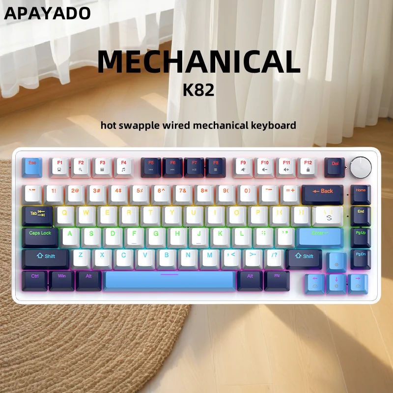 

Mechanical Keyboard82-Key 75% Wired Tape-c Hot Swapable Blue Red Switches Gaming Accessories Cool Backlight Windows & Mac