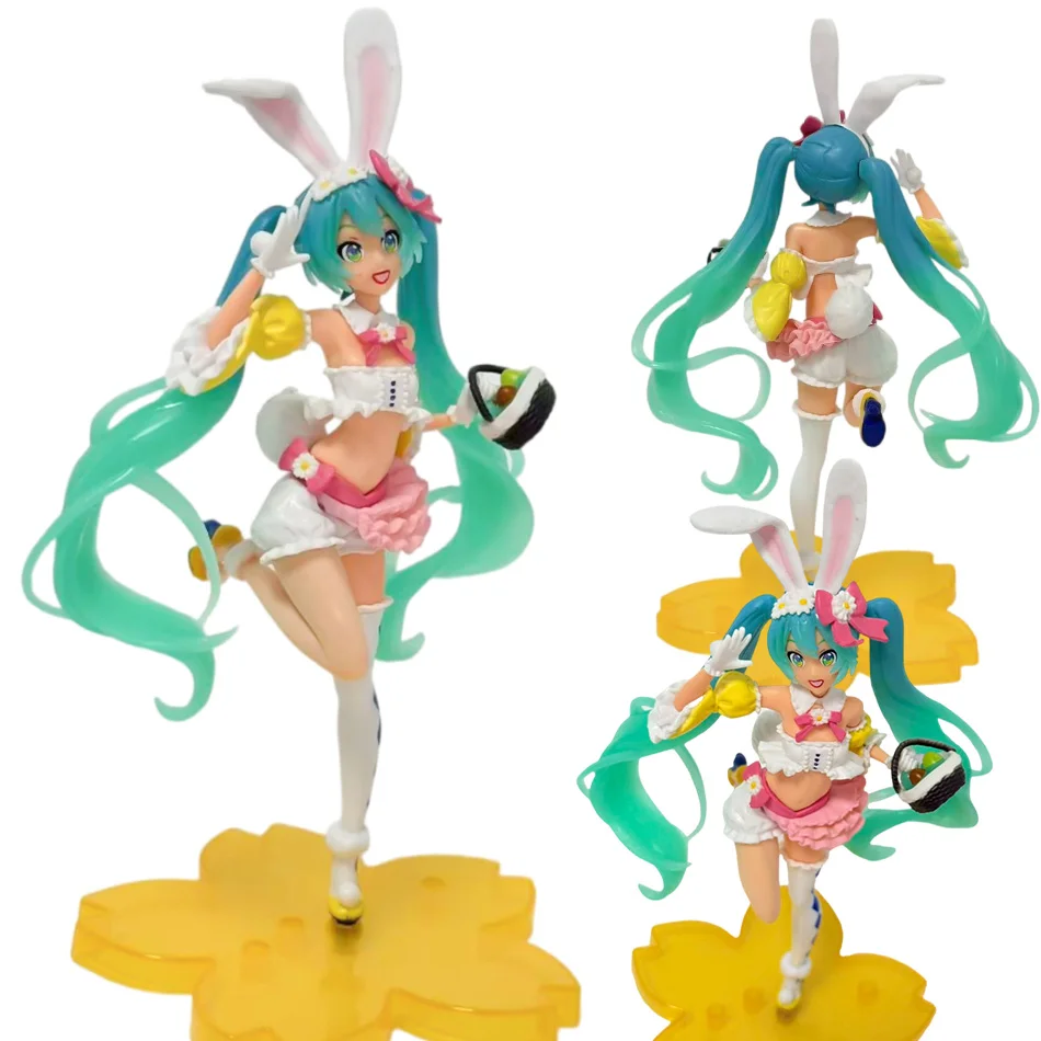 Anime Kawaii Long Hair Girl Figurine Set Rabbit Ear  Sakura Base PVC Model Statue Desktop Ornament Decor Gift Hot In Stock