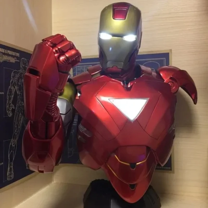 Superhero 41cm Ironman Iron man MK6 Mark 6 Head bust Portrait With LED Light GK Figure statue Collectible Model home decoration