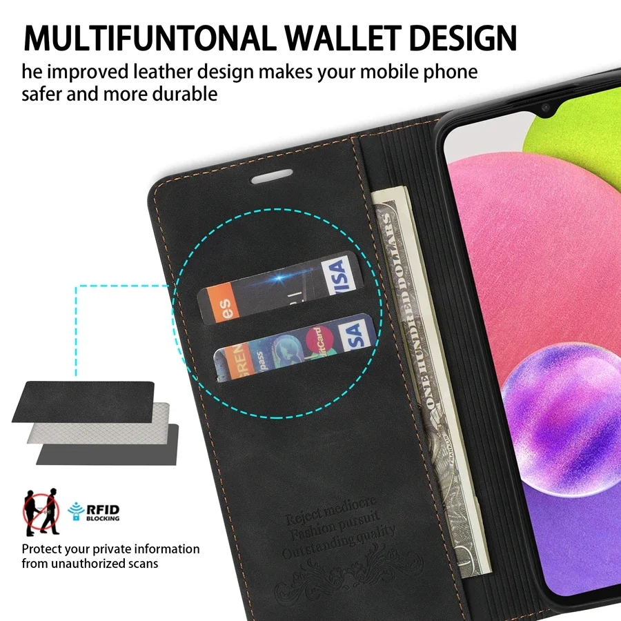 Wallet Skin Feel Magnetic Flip Leather Case For Samsung Galaxy S24 Ultra S23 Plus S22 S21 S20FE A05s A14 A15 A34 A35 A53 A54 A55