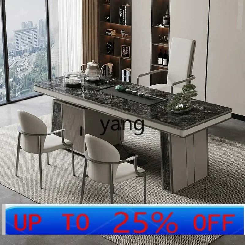 

LCX black rock board business high-end office tea leisure integrated large tea table and chair combination
