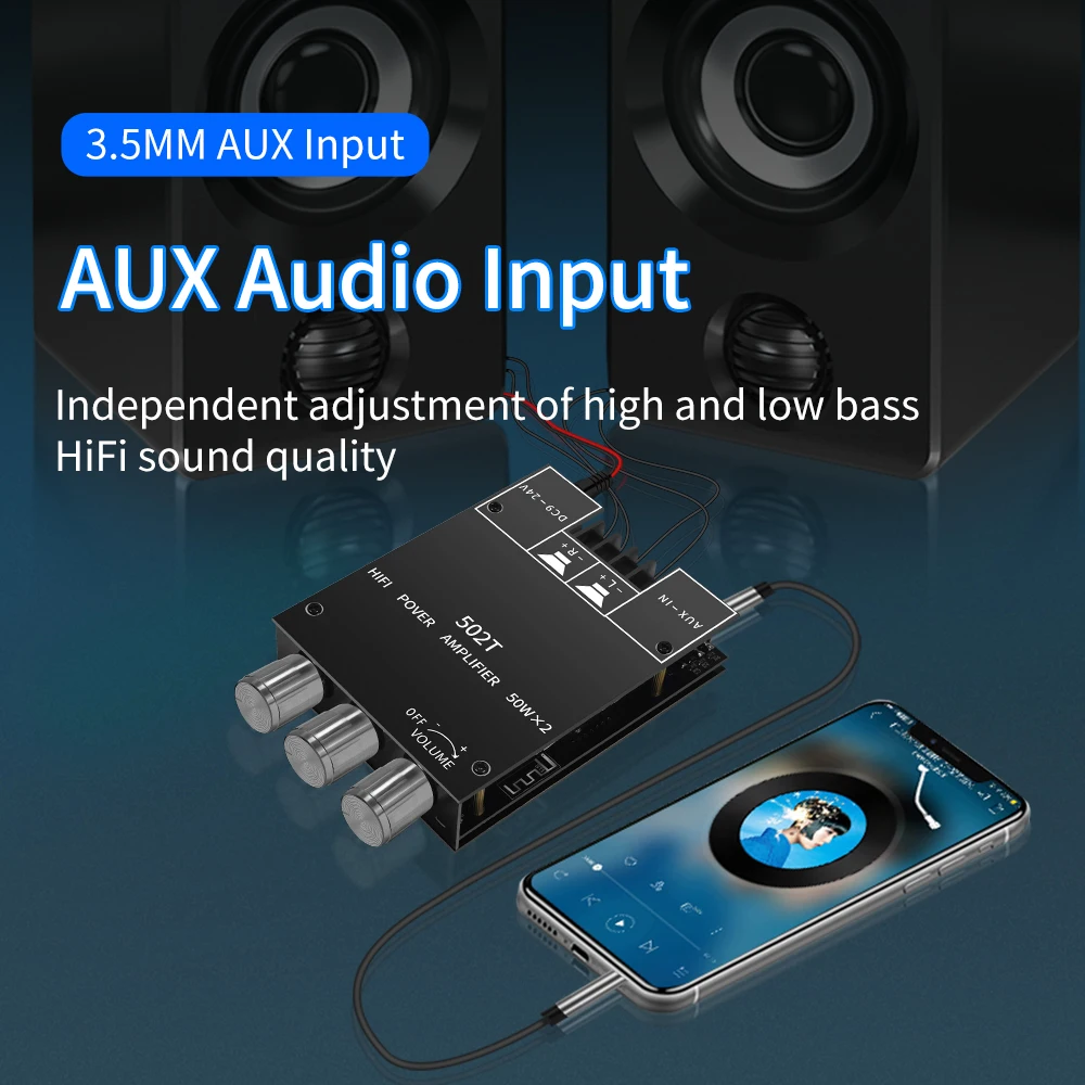 ZK-502T 50W * 2 module de carte amplificateur audio réglable haute et basse fréquence caisson de basses Bluetooth stéréo double canal
