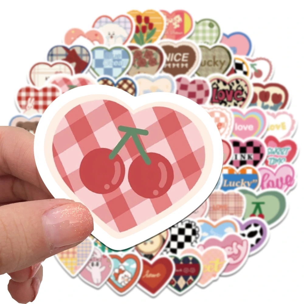 100PCS Cute Cartoon Love Heart Stickers Kawaii Candy Colors Stickers Scrapbooking Diary Stickers School Office Stationery