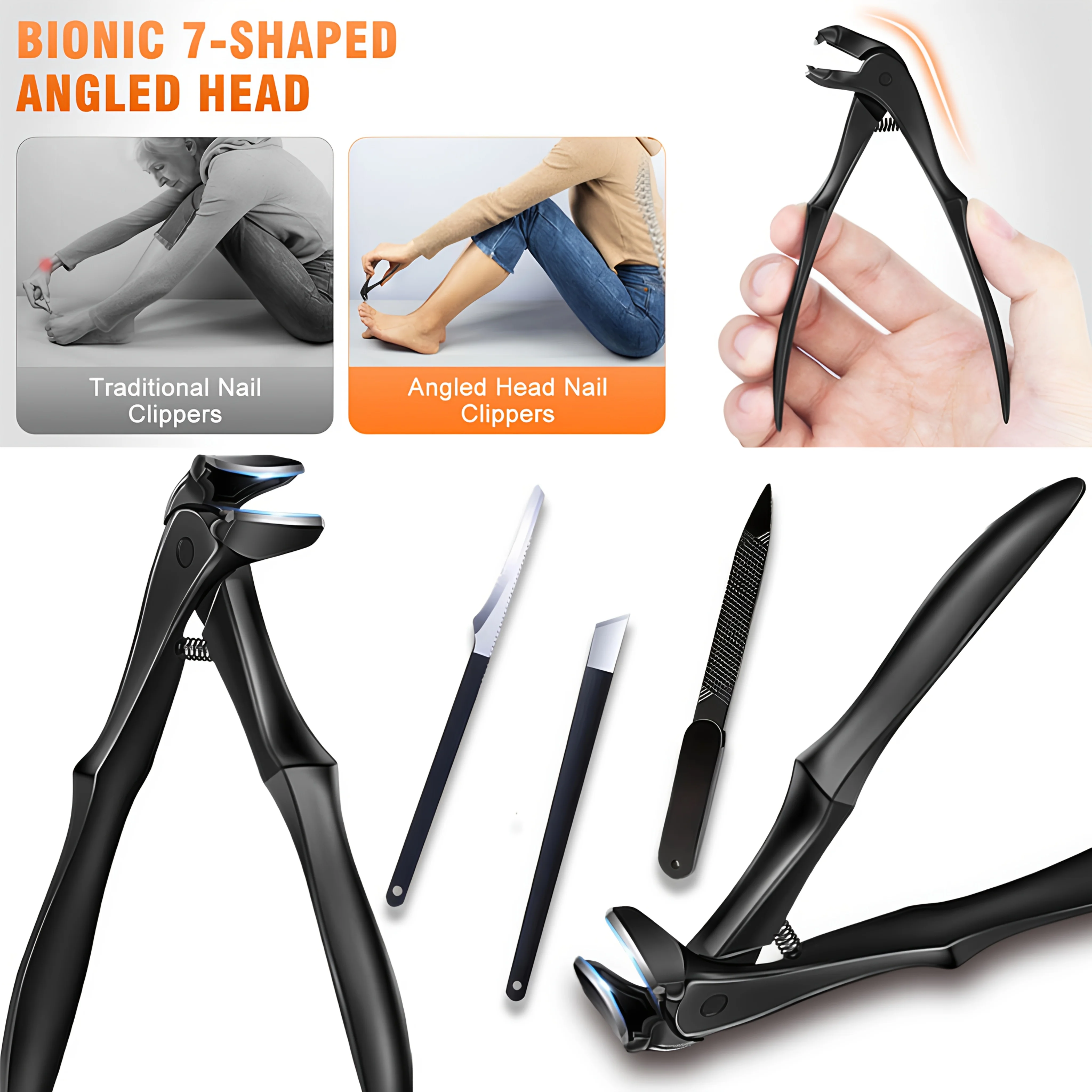 Long-handle Nail Clippers with Angled Head, Comfortable Grip, Suitable for Thick or Hard Nails in the Elderly