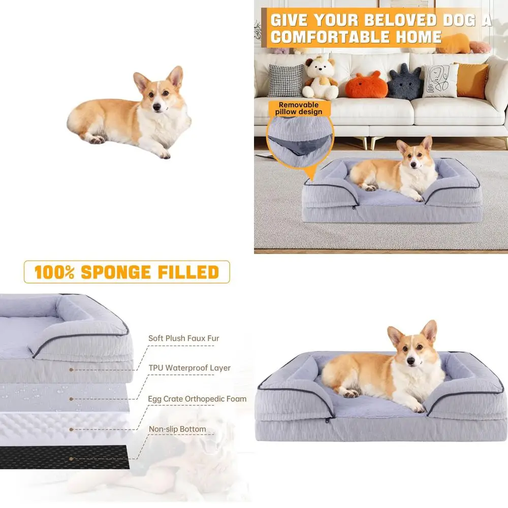 

Orthopedic Memory Foam Dog Bed, XL 42x30 Waterproof with Removable Cover, Nonslip Base, Grey for Living Room