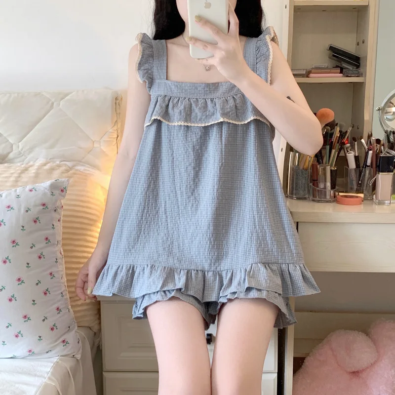 

Новый комплект одежды для сна на подтяжках для милых кружевных девушек, летний жаркий женский стиль принцессы