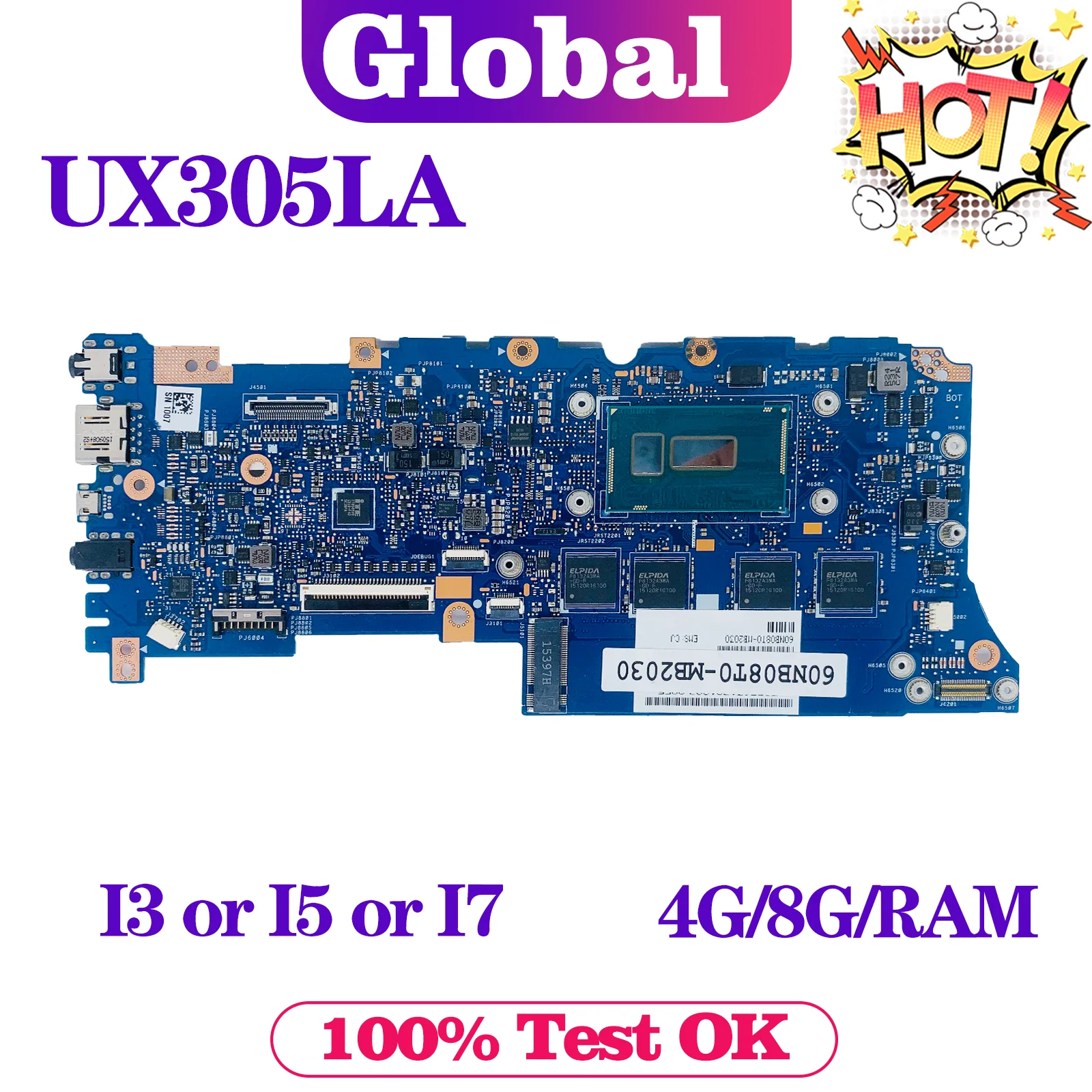 

KEFU UX305L Mainboard For ASUS Zenbook UX305LA UX305 Laptop Motherboard I3 I5 I7-5TH Gen 4GB/8GB-RAM MAIN BOARD