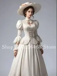 Elegant White A Line Evening Victorian Half Sleeve Lace Ruched Corset Corset Medieval Satin Women's Party Dresses vestidos