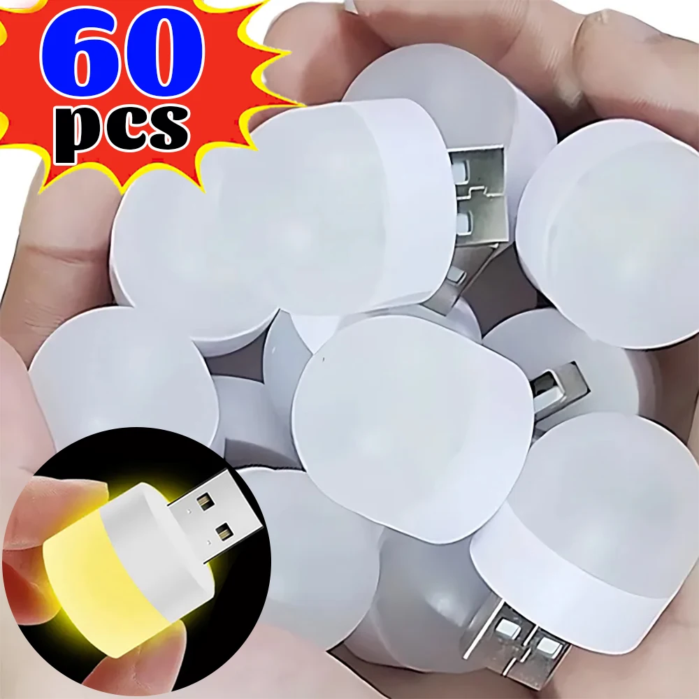 60/1Pcs Mini LED USB Plug Lamps Warm White Eye Protection Book Reading Light USB Plug PC Mobile Power Charging LED Lights Lamp