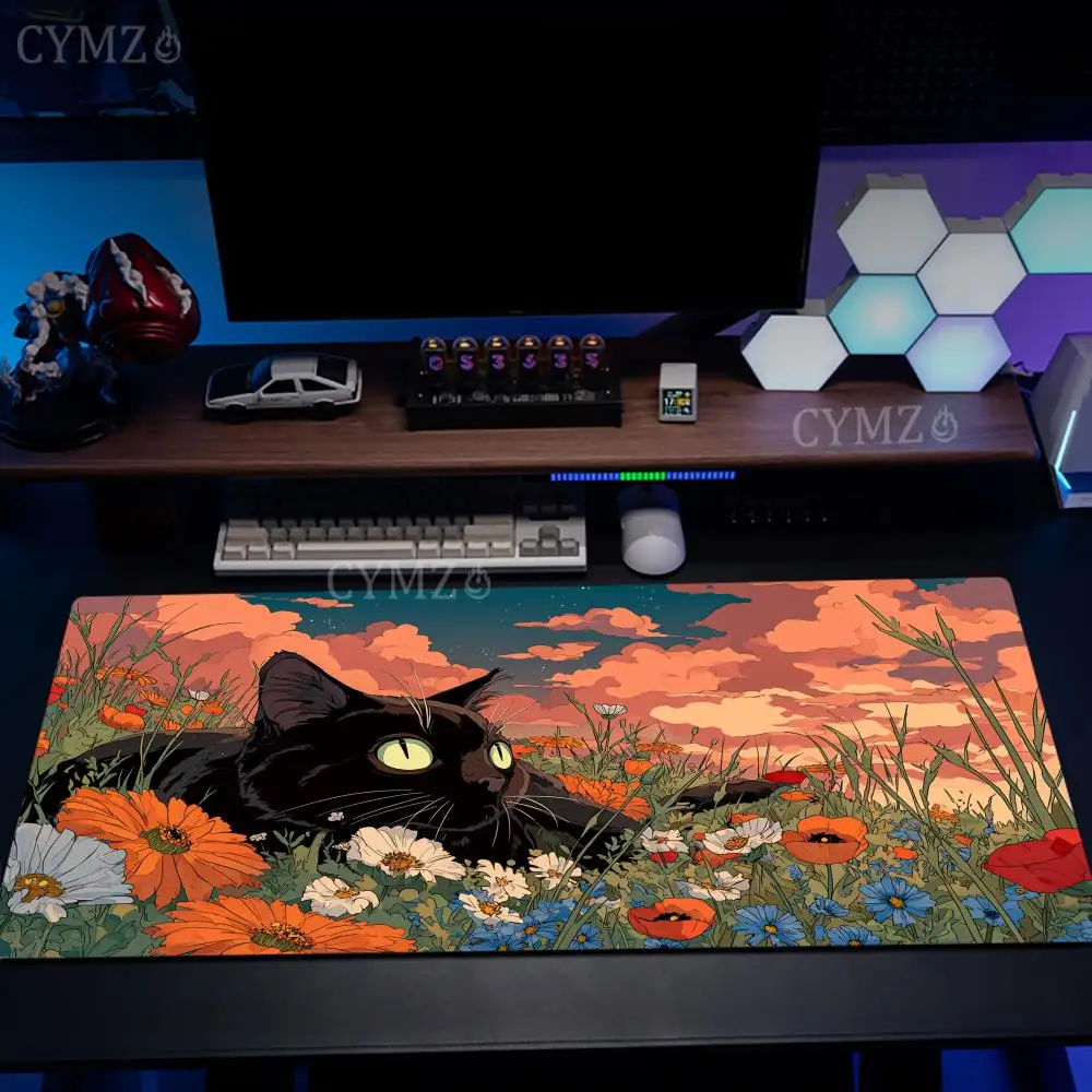 Cat mousepads Romantic Flower Field Mouse Pad Desk Mat Non-Slip Durable office mouse mat gaming mats Stitched Edge HD printing
