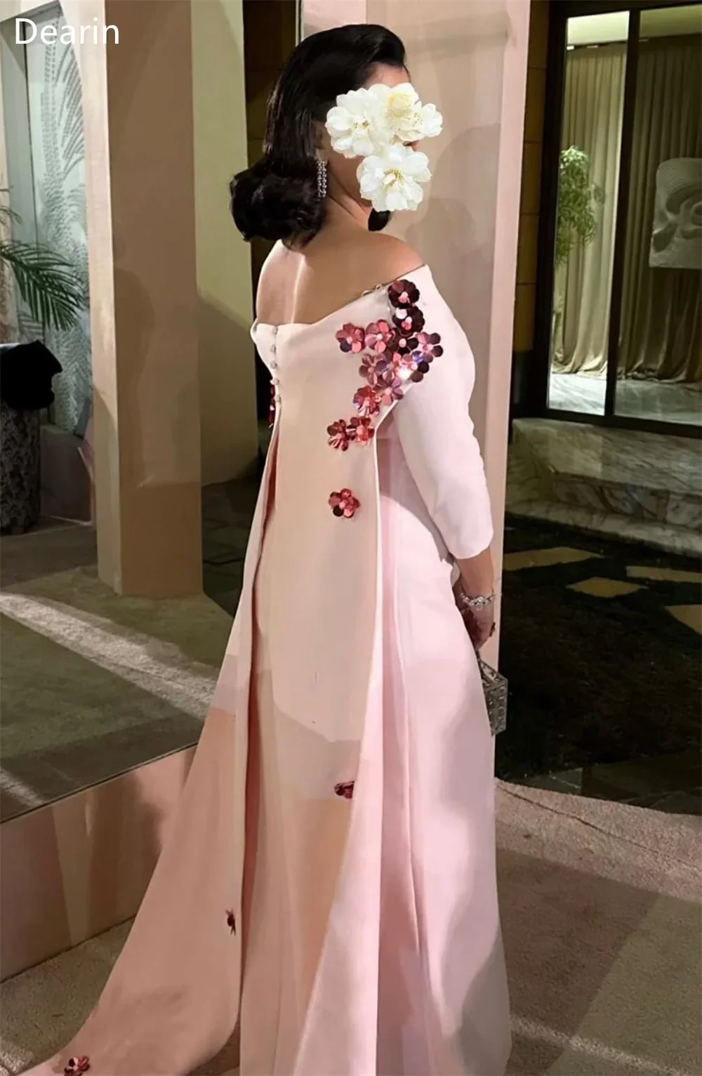 Customized Prom Gown Dearin Off-the-shoulder Column Floor Length Skirts Applique Flower Bespoke Occasion Dresses Saudi Arabia Ev