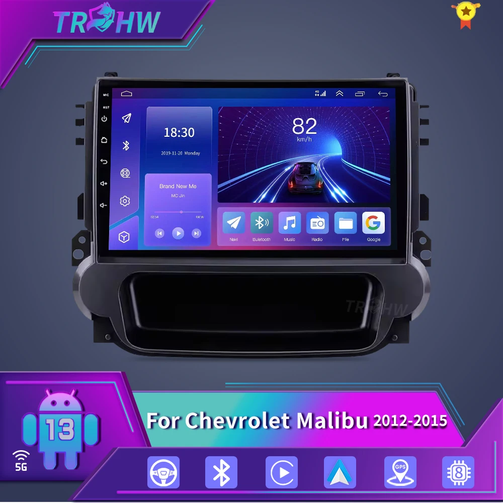 For Chevrolet Malibu 2012-2015 Car Radio 8G+128G Stereo GPS Navi BT Carplay Multimedia Player No 2din DVD Android 13