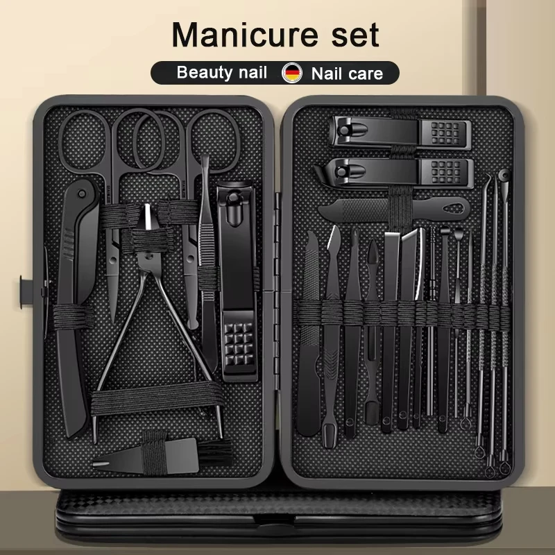 

8/12/15/20/24pcs black Nail clipper set Pedicure knife Stainless steel Nail beauty tool Nail Care Trimmer Portable travel box