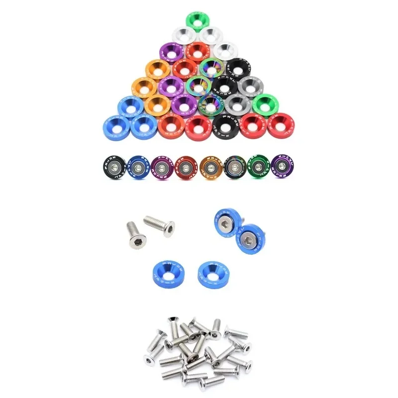 10/20pcs JDM Fender Washers and M6 Bolt for Car Modified Hex Fasteners Fender Washer Bumper Engine Concave Screws Aluminum