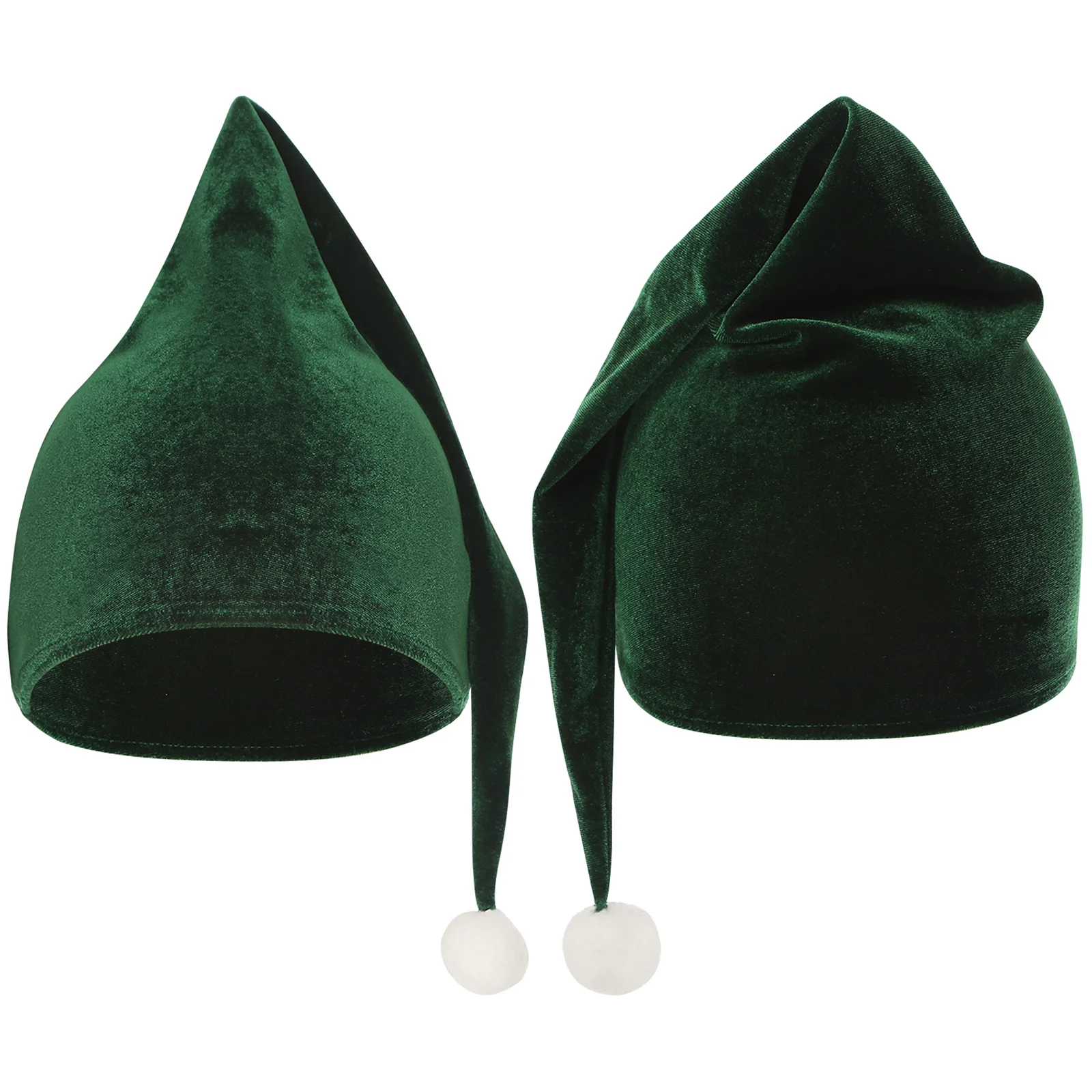 Women Christmas Fairy Elf Hat Headwear Green Velvet Hat White Pompom Long Hat for Xmas Party Dress Up Costumes Accessory