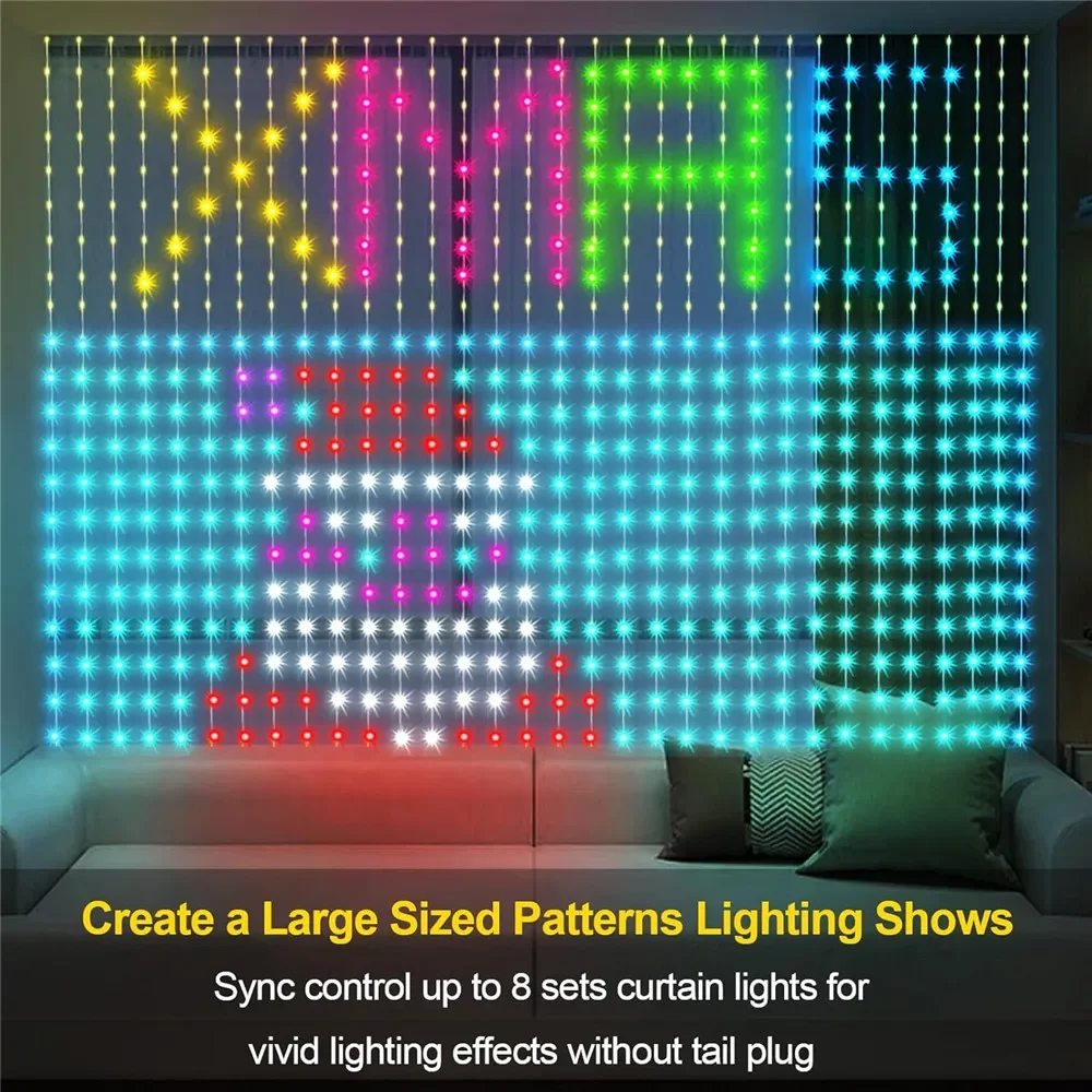 Smart LED Curtain Lights USB,400 LED Dynamic Pattern DIY Curtain String Lights with App & Remote for Birthday Easter Gift