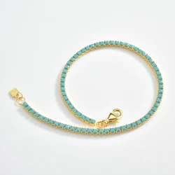 VEWANT 925 Sterling Silver 2mm Turquoise Tennis CZ Zircon Chain Bracelet 2023 Women Luxury Crystal Fine Jewelry