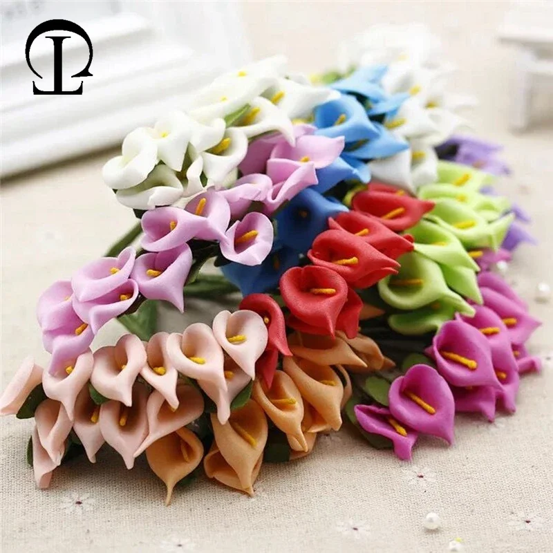 12Pcs Mini Calla Lily Artificial Flowers Fake Flower Bouquet Faux Calla Lilies Flower for Home Kitchen Wedding Party Cake Decor