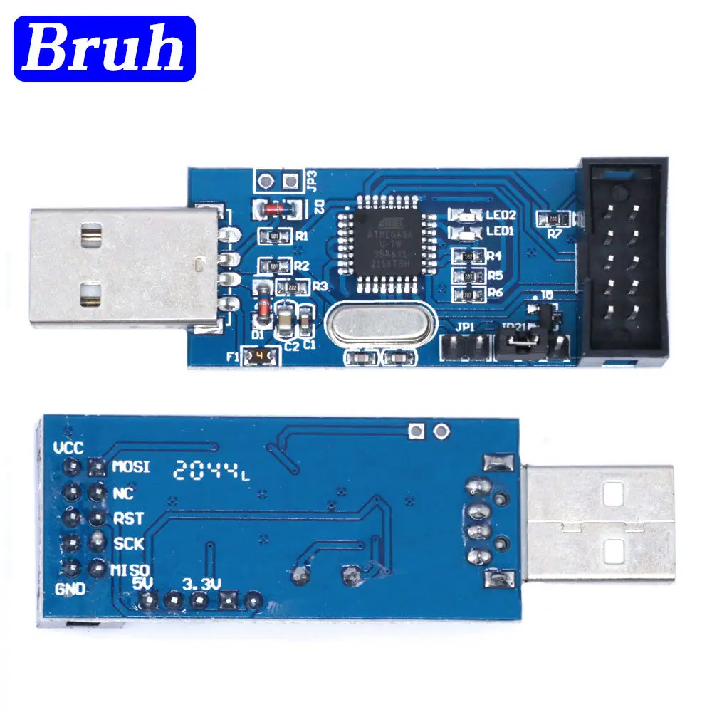 USBASP usbisp AVR programmer USB ATmega8 ATmega128 attiny/can/pwm ISP USB ASP DIY + 10PIN to 6pin adapter board supports win7 64