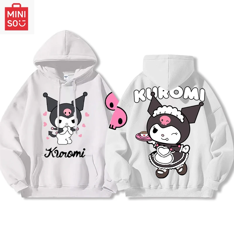 

MINISO collaboration Kuromi printed hoodie with hood loose cartoon multi-functional casual and cute for girls and boys