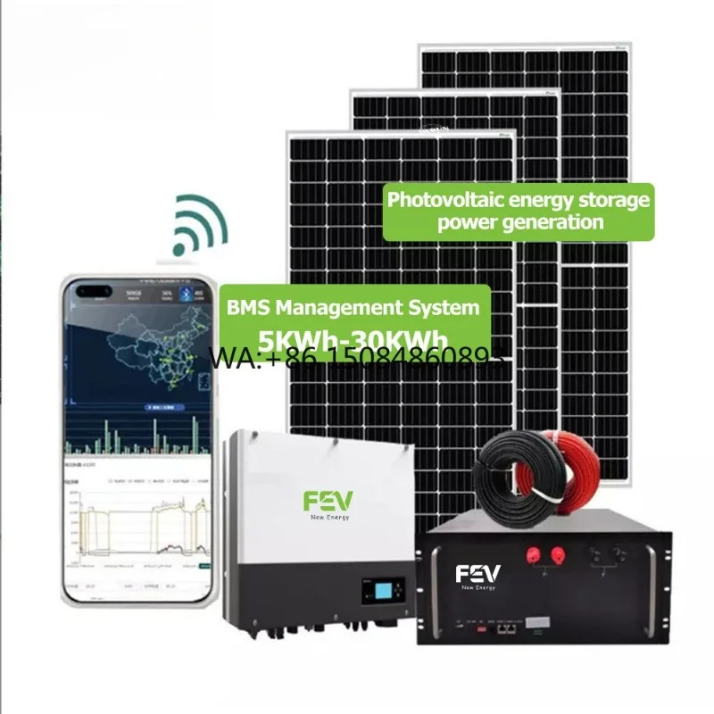 Hybrid Solar System Kit 6KW 10KW 20KW 30KW Half-cell 182mm Solar Panel Battery 48V Lifepo4 Battery for Home and Commercial Use