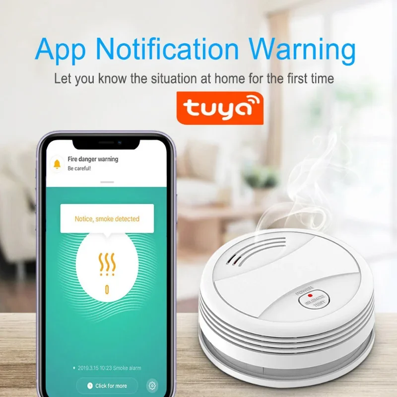 Tuya-Capteur de fumée Wi-Fi intelligent, alarme connectée, détecteur de monoxyde de carbone à distance