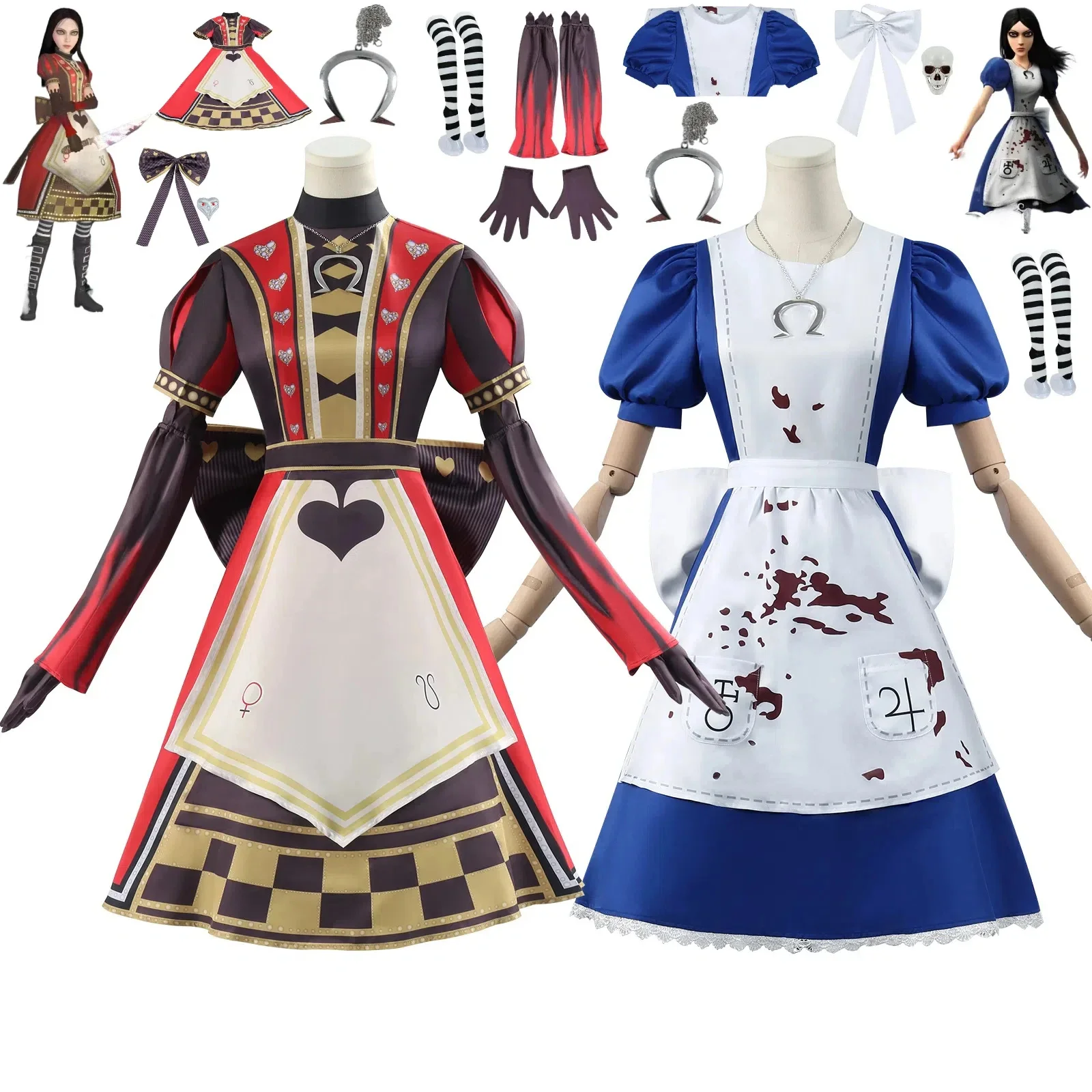 

Костюм Алисы из игры Alice Madness: Костюм горничной для косплея, Хэллоуина, шоу ужасов, для взрослых женщин