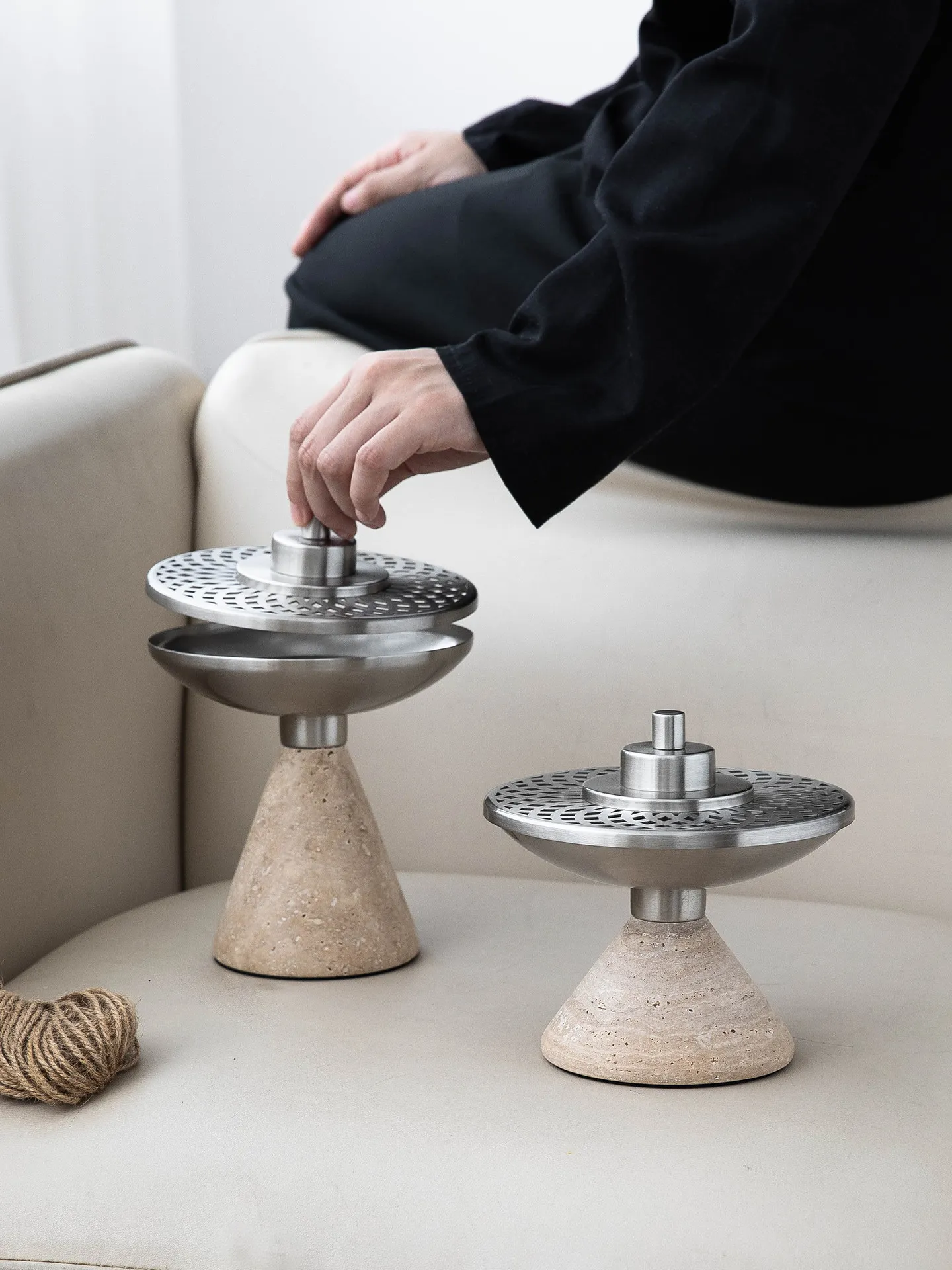Home Fragrance Vanilla Cashmere - Natural Travertine Incense Burner with Metal