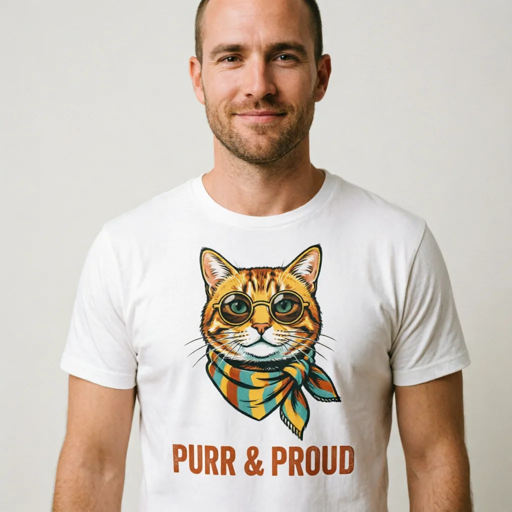 Retro Cat Mom T-Shirt for Men – Vintage Americana Streetwear Graphic Tee,Cool Dad Gift