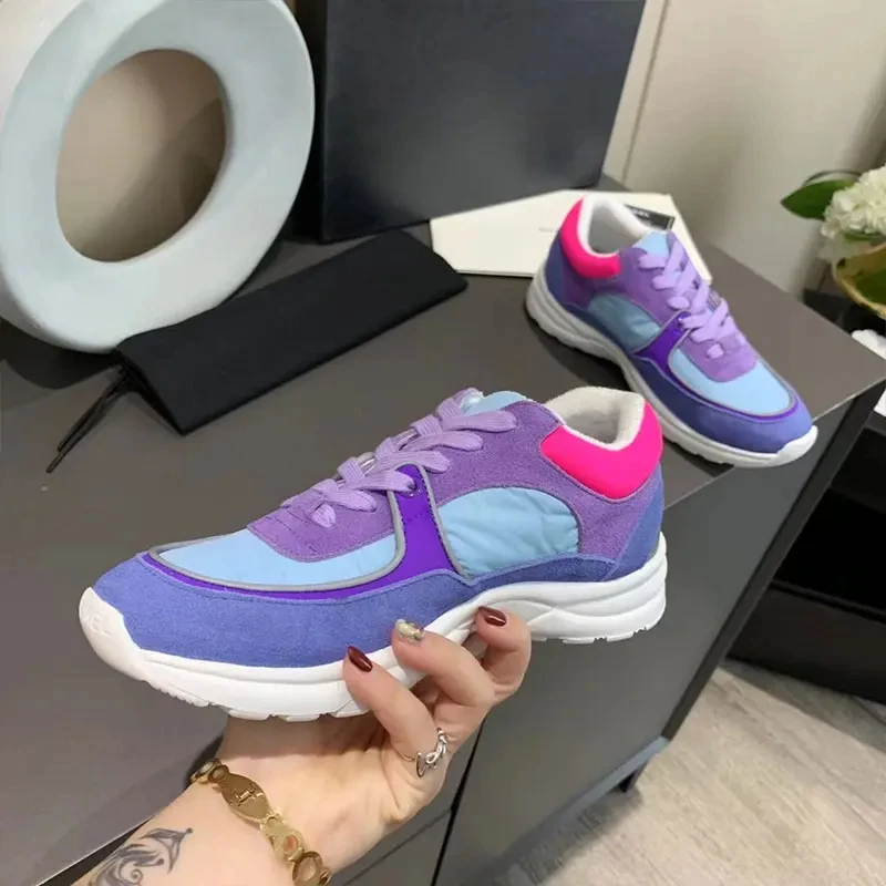 High Quality Casual Sneakers Women Lace-up Round Toe Running Sports Shoes Woman Comfort Patchwork Flat Shoes Unisex Sneakers