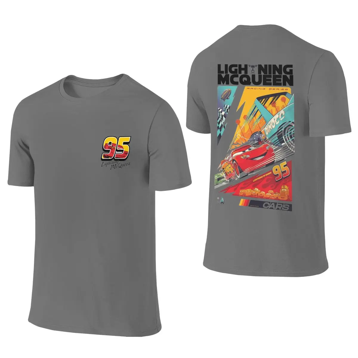Front Back Two Sides Lightning McQueen Cars 95 T-Shirts for Men Cotton Tees Crew Neck Short Sleeve T Shirts Printing Clothes image 4